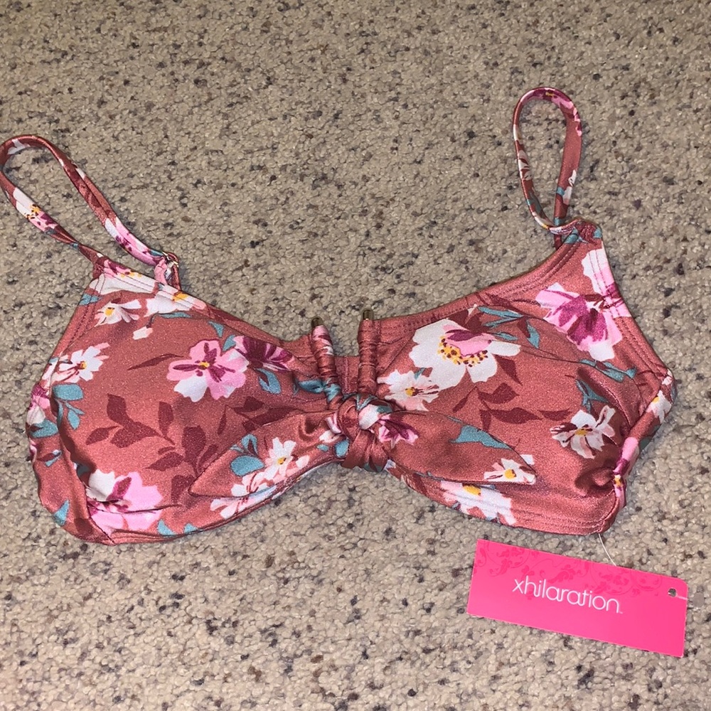 Maroon Floral Bikini Top